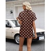 Zeagoo Womens Satin Blouse Short Sleeve Silk Tops Button Down Shirts(Brown Polka Dot)
