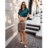 Zeagoo Womens Satin Blouse Short Sleeve Silk Tops Button Down Shirts(Teal)