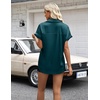 Zeagoo Womens Satin Blouse Short Sleeve Silk Tops Button Down Shirts(Teal)