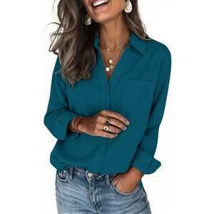 Zeagoo Blouses for Women Long Sleeve Dressy Casual Button Down Shirts(Teal Blue)