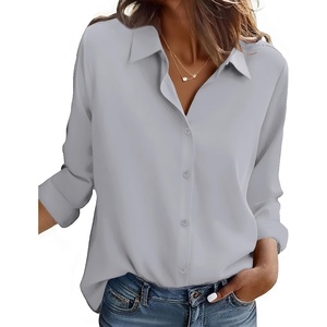 Zeagoo Button Down Shirt Women Long Sleeve Blouses Casual Tops Work Outfits(C-grey-stain Shield)