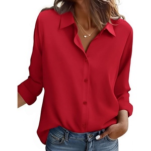 Zeagoo Button Down Shirt Women Long Sleeve Blouses Casual Tops Work Outfits(C-red-stain Shield)