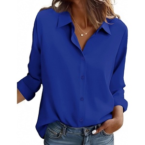 Zeagoo Button Down Shirt Women Long Sleeve Blouses Casual Tops Work Outfits(C-royal Blue-stain Shield)