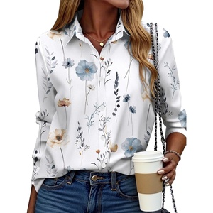 Zeagoo Button Down Shirt Women Long Sleeve Blouses Casual Tops Work Outfits(Floral White)