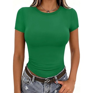 Zeagoo Women Short Sleeve T Shirts Fitted Summer Tops Stretchy Basic Tee(Green)