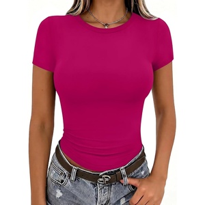 Zeagoo Women Short Sleeve T Shirts Fitted Summer Tops Stretchy Basic Tee(Hot Pink)