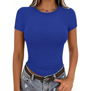 Zeagoo Women Short Sleeve T Shirts Fitted Summer Tops Stretchy Basic Tee(Short Sleeve Sky Blue)