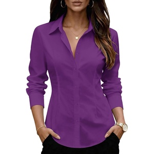 Zeagoo Women’s Wrinkle Free Button Down Shirts Long Sleeve Business Tops(Purple)