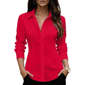 Zeagoo Women’s Wrinkle Free Button Down Shirts Long Sleeve Business Tops(Red)