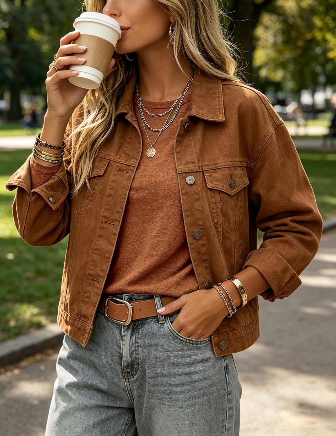 image:imageZeagoo Women Crewneck Casual Long Sleeve Tops Fall Tshirts LayerCaramel
