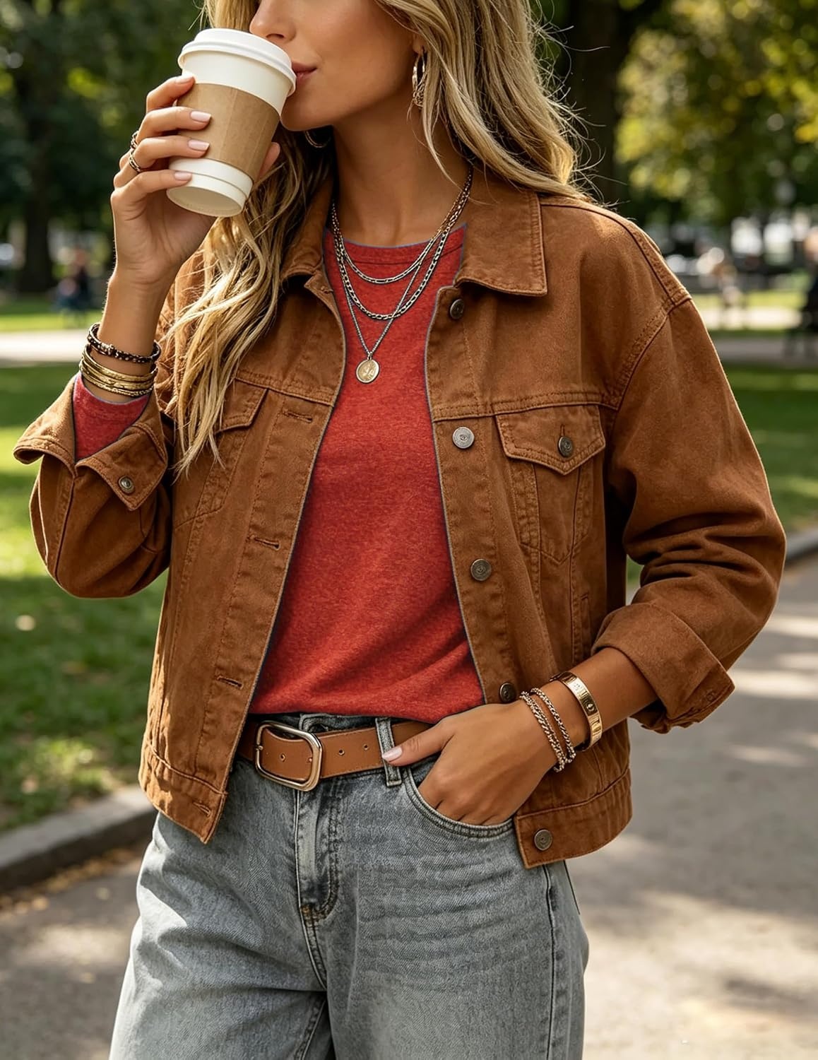 image:imageZeagoo Women Crewneck Casual Long Sleeve Tops Fall Tshirts LayerRed