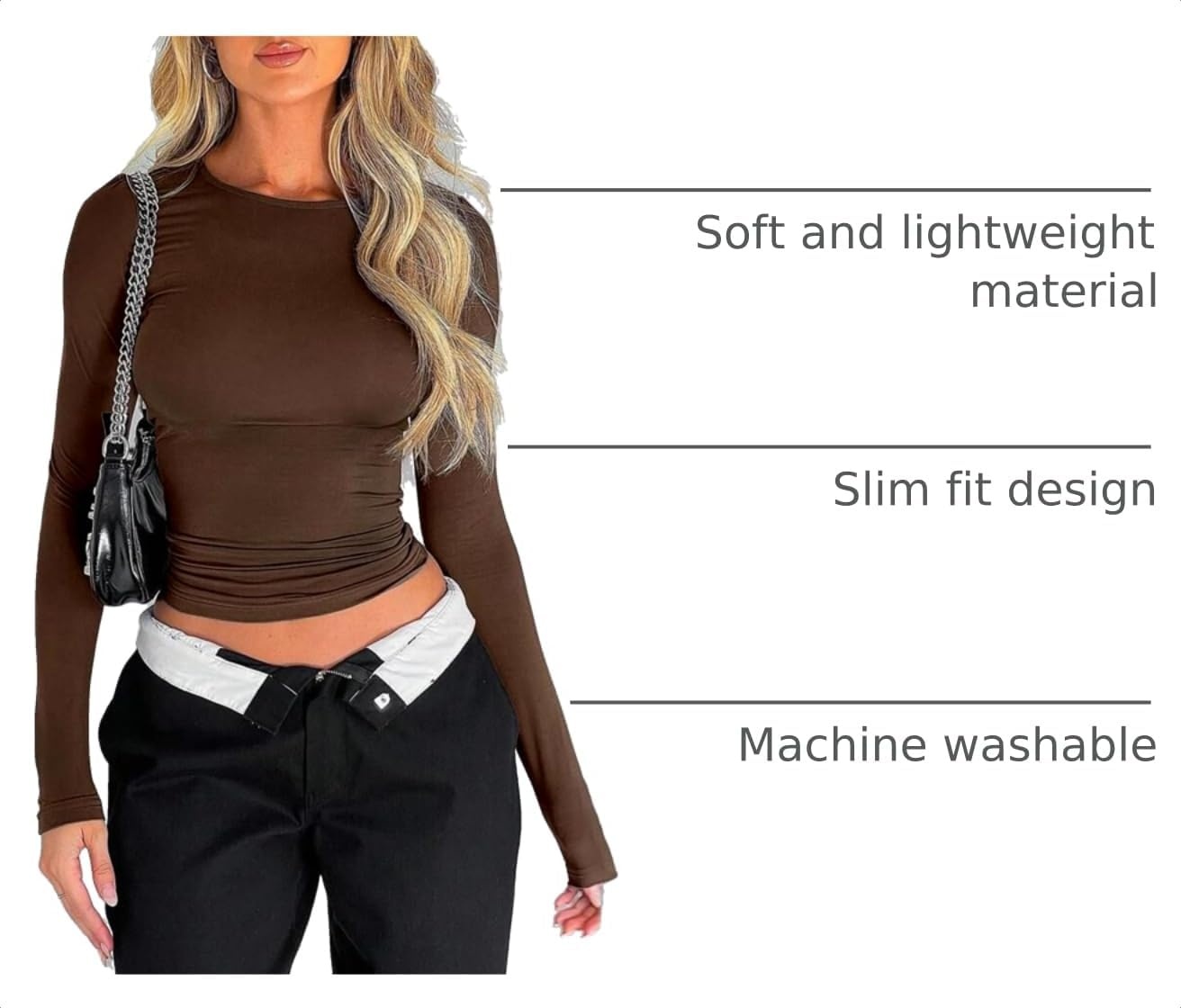 image:imageZeagoo Women Long Sleeve Shirts Crewneck Slim Fit Tops Going Out Basic TeeLong Sleevebrown
