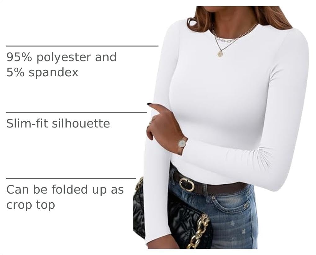 image:imageZeagoo Women Long Sleeve Shirts Crewneck Slim Fit Tops Going Out Basic TeeLong Sleevewhite