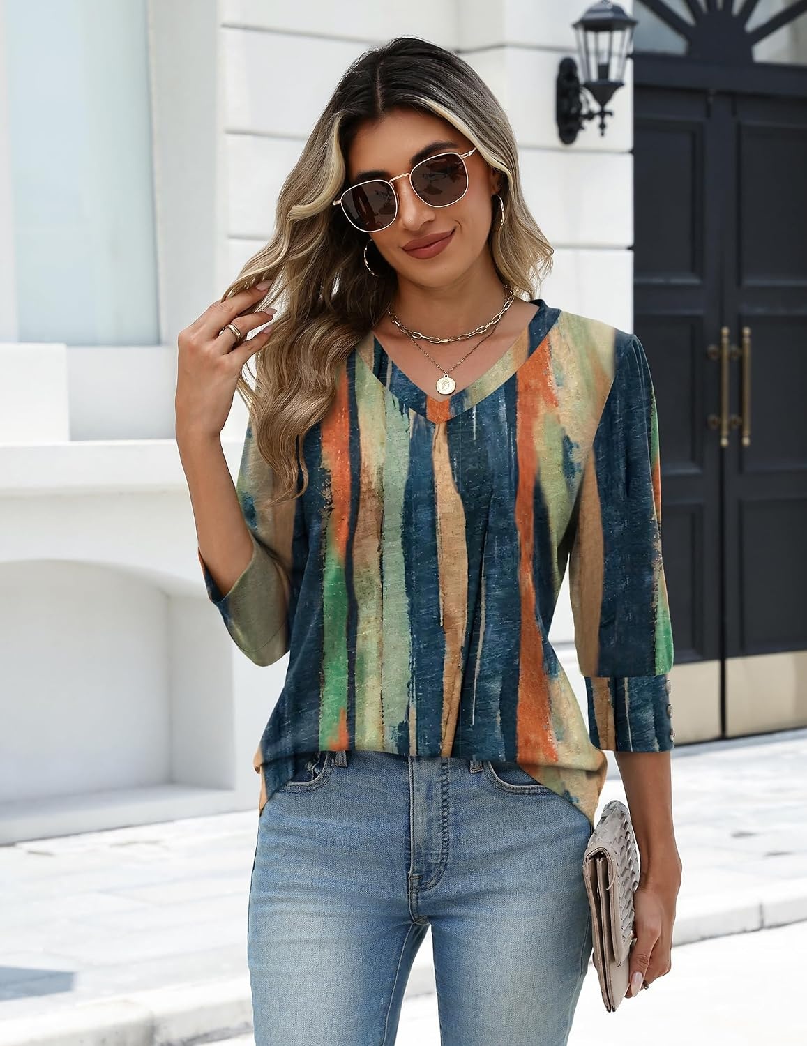 image:imageZeagoo Womens 34 Sleeve V Neck T Shirts Dressy Casual Tops01cx289