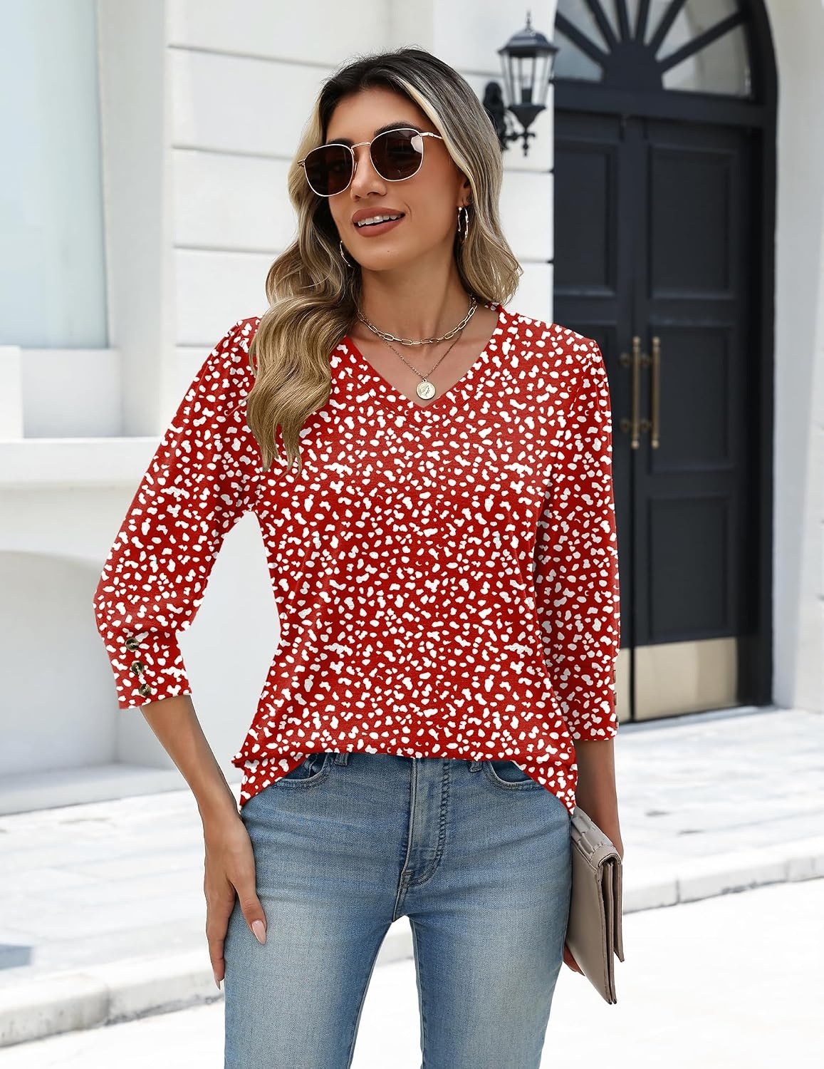 image:imageZeagoo Womens 34 Sleeve V Neck T Shirts Dressy Casual Tops01jh590