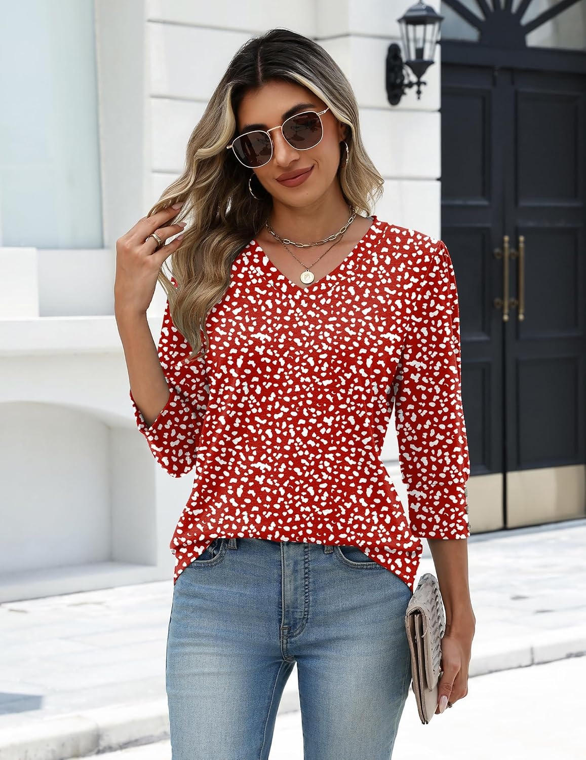 image:imageZeagoo Womens 34 Sleeve V Neck T Shirts Dressy Casual Tops01jh590
