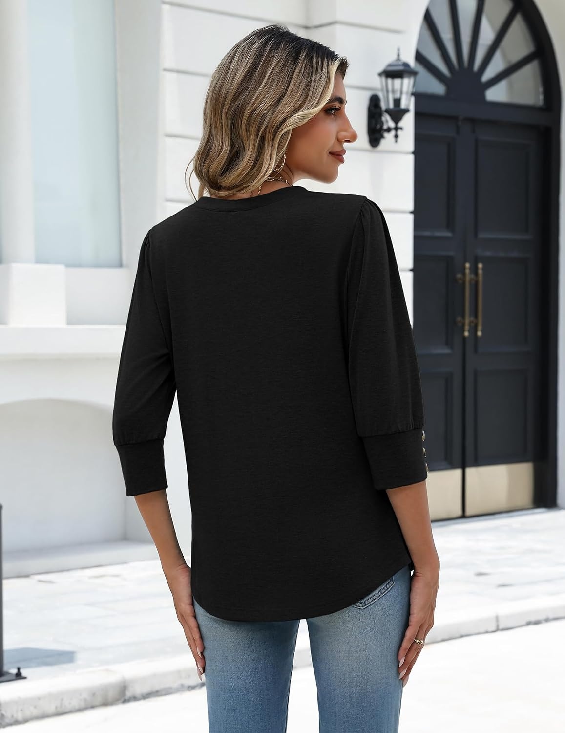 image:imageZeagoo Womens 34 Sleeve V Neck T Shirts Dressy Casual Tops04black