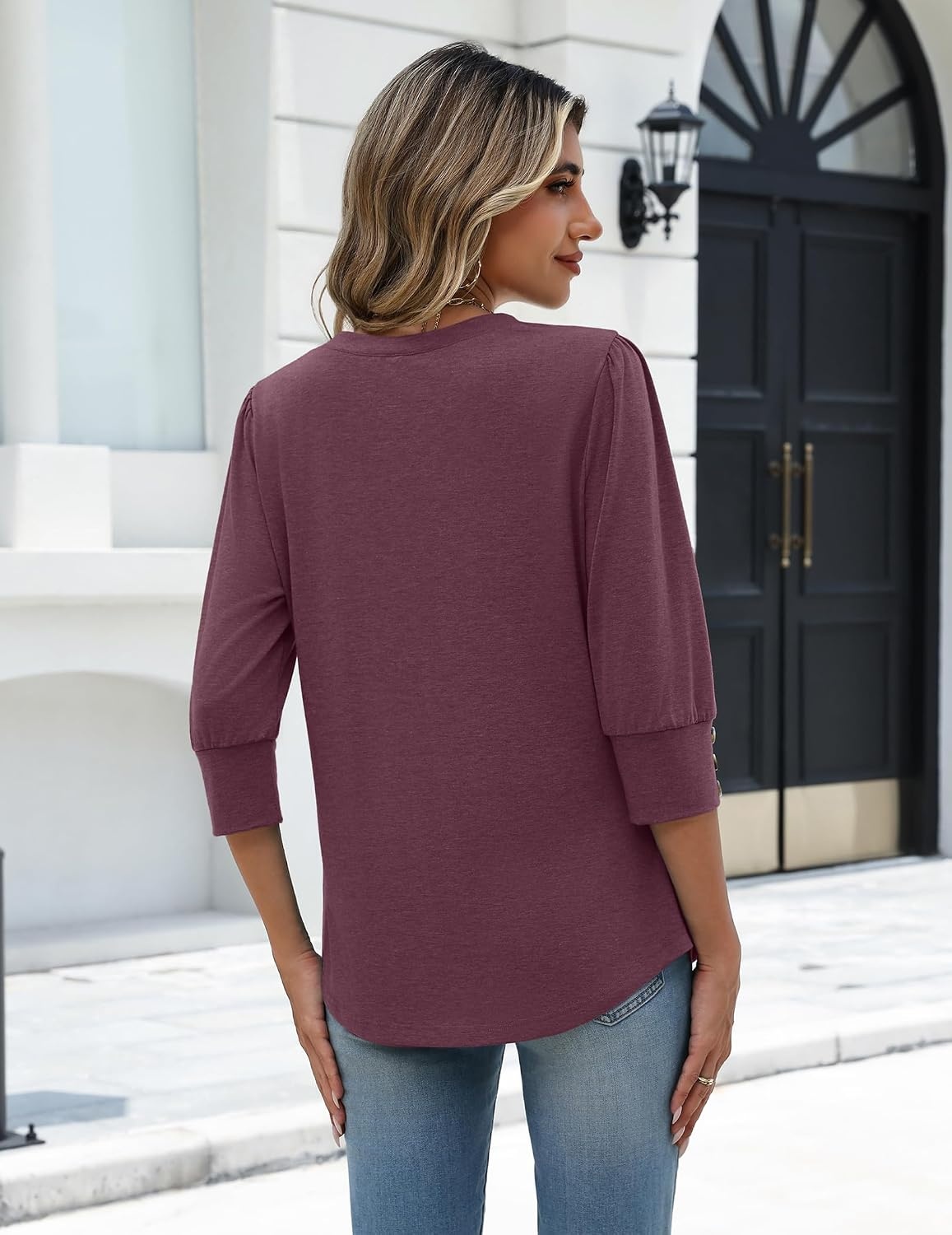 image:imageZeagoo Womens 34 Sleeve V Neck T Shirts Dressy Casual Tops04dark Red