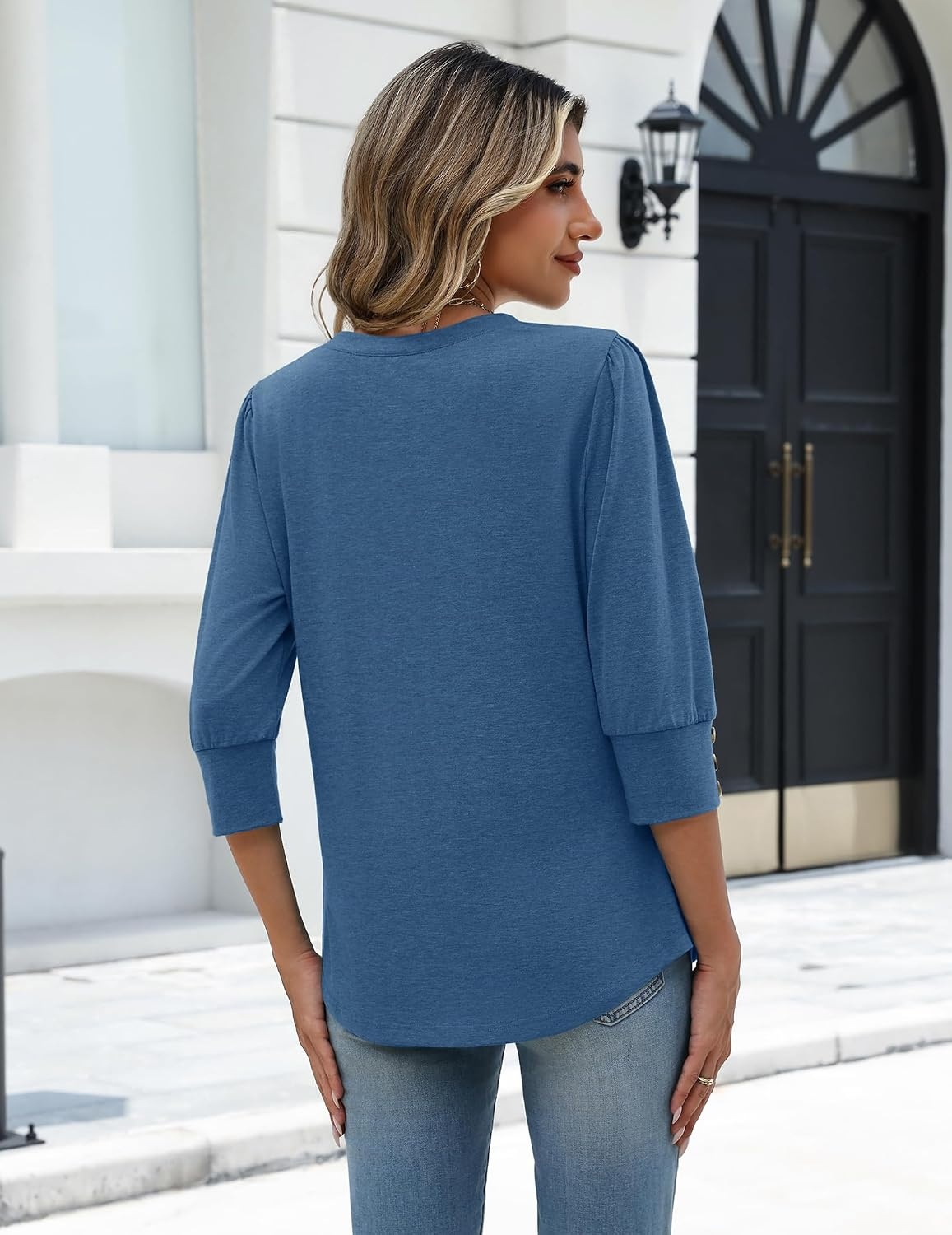 image:imageZeagoo Womens 34 Sleeve V Neck T Shirts Dressy Casual Tops04haze Blue