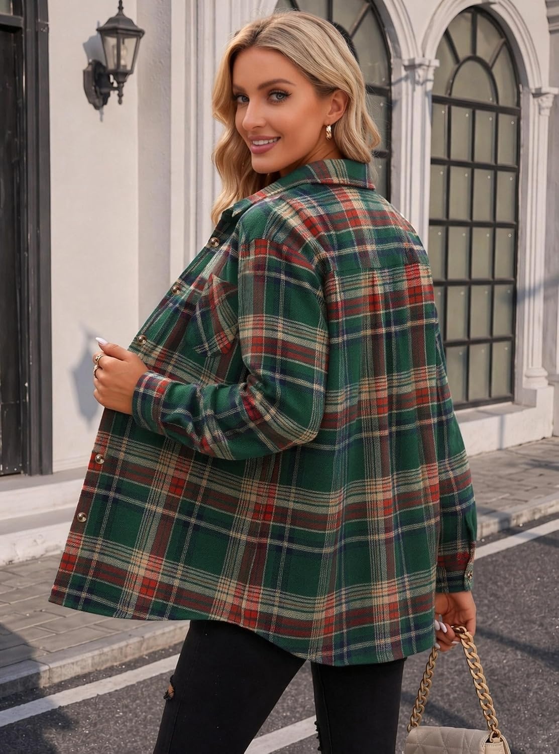 image:imageZeagoo Womens Flannel Shirts Long Sleeve Button Down Casual Fall Plaid Top14green Gw553