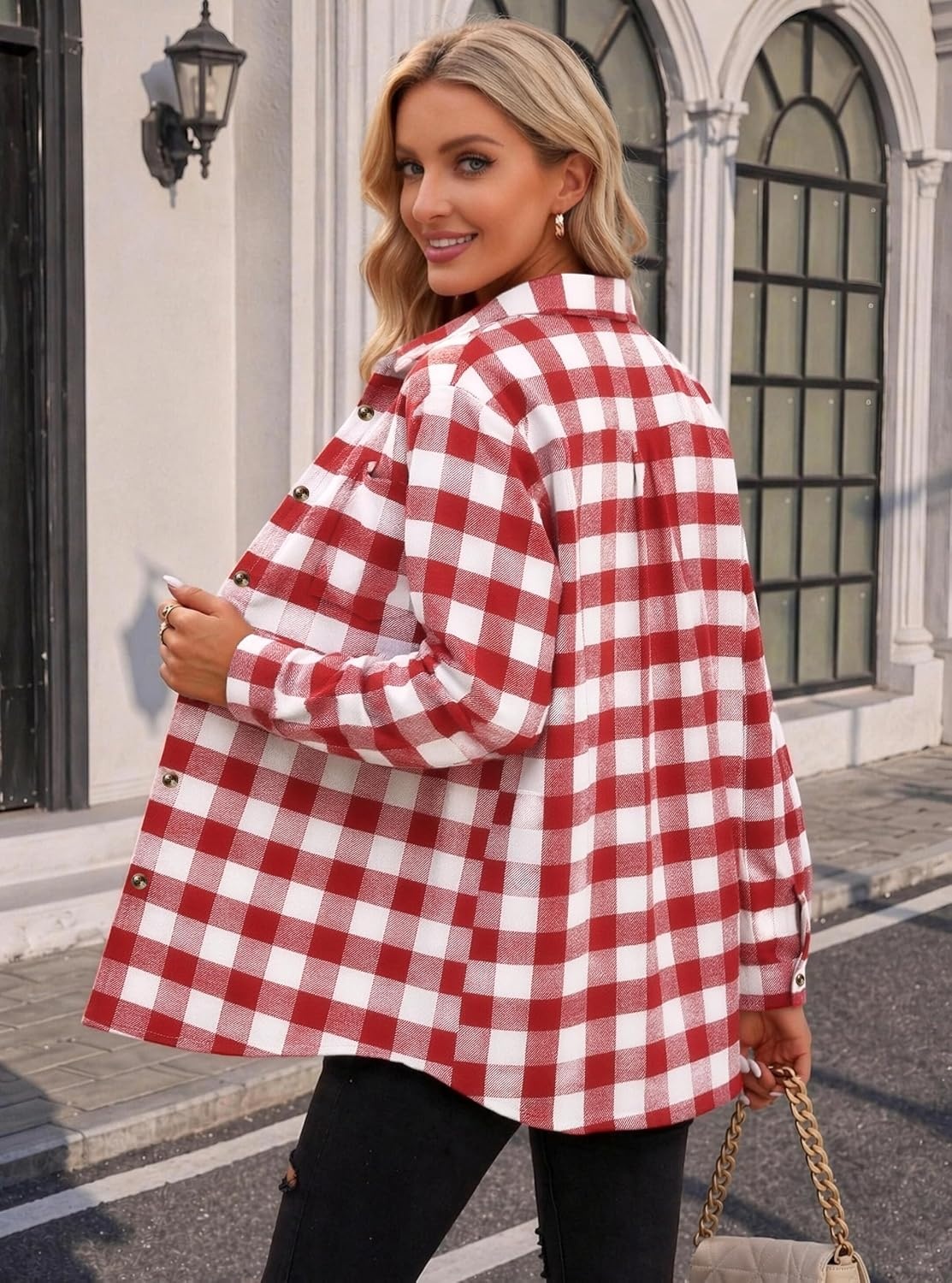 image:imageZeagoo Womens Flannel Shirts Long Sleeve Button Down Casual Fall Plaid Top16red White Gz192