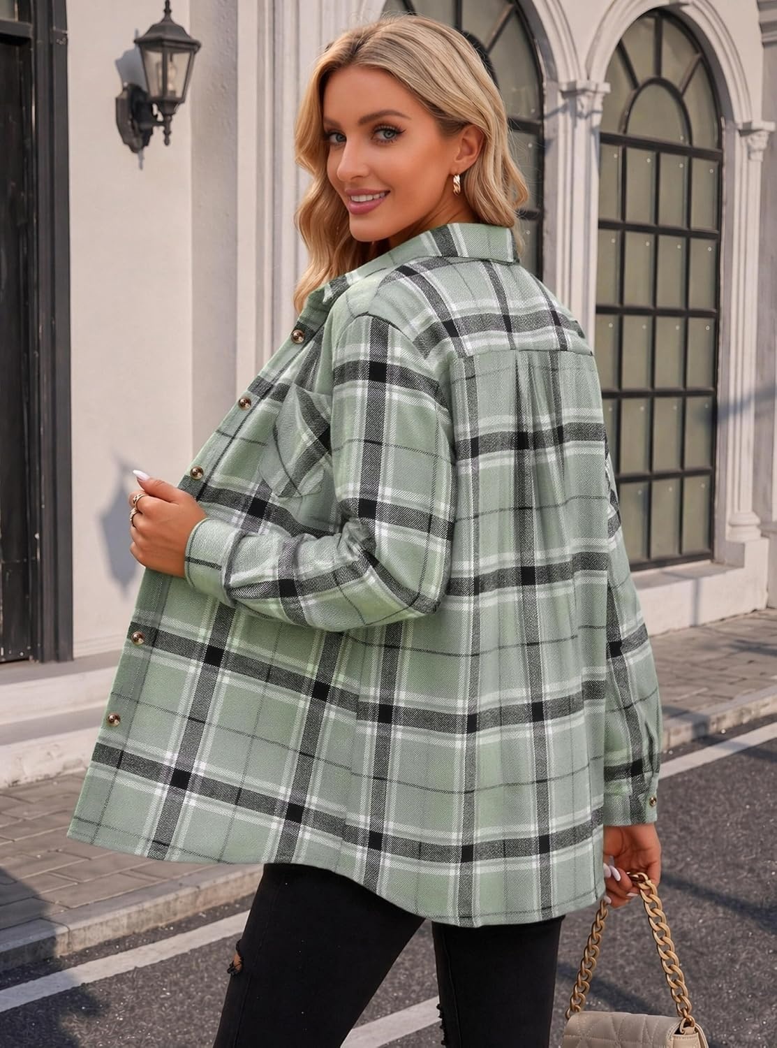 image:imageZeagoo Womens Flannel Shirts Long Sleeve Button Down Casual Fall Plaid Top18green Gw297