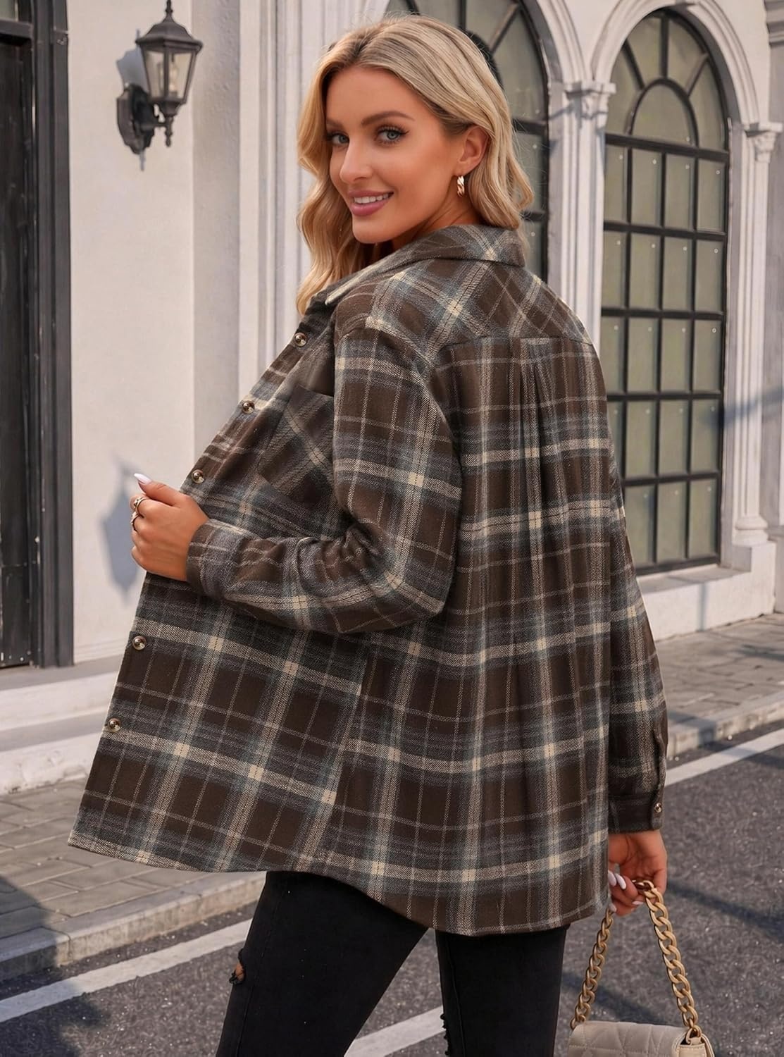 image:imageZeagoo Womens Flannel Shirts Long Sleeve Button Down Casual Fall Plaid Top19brown Gw542