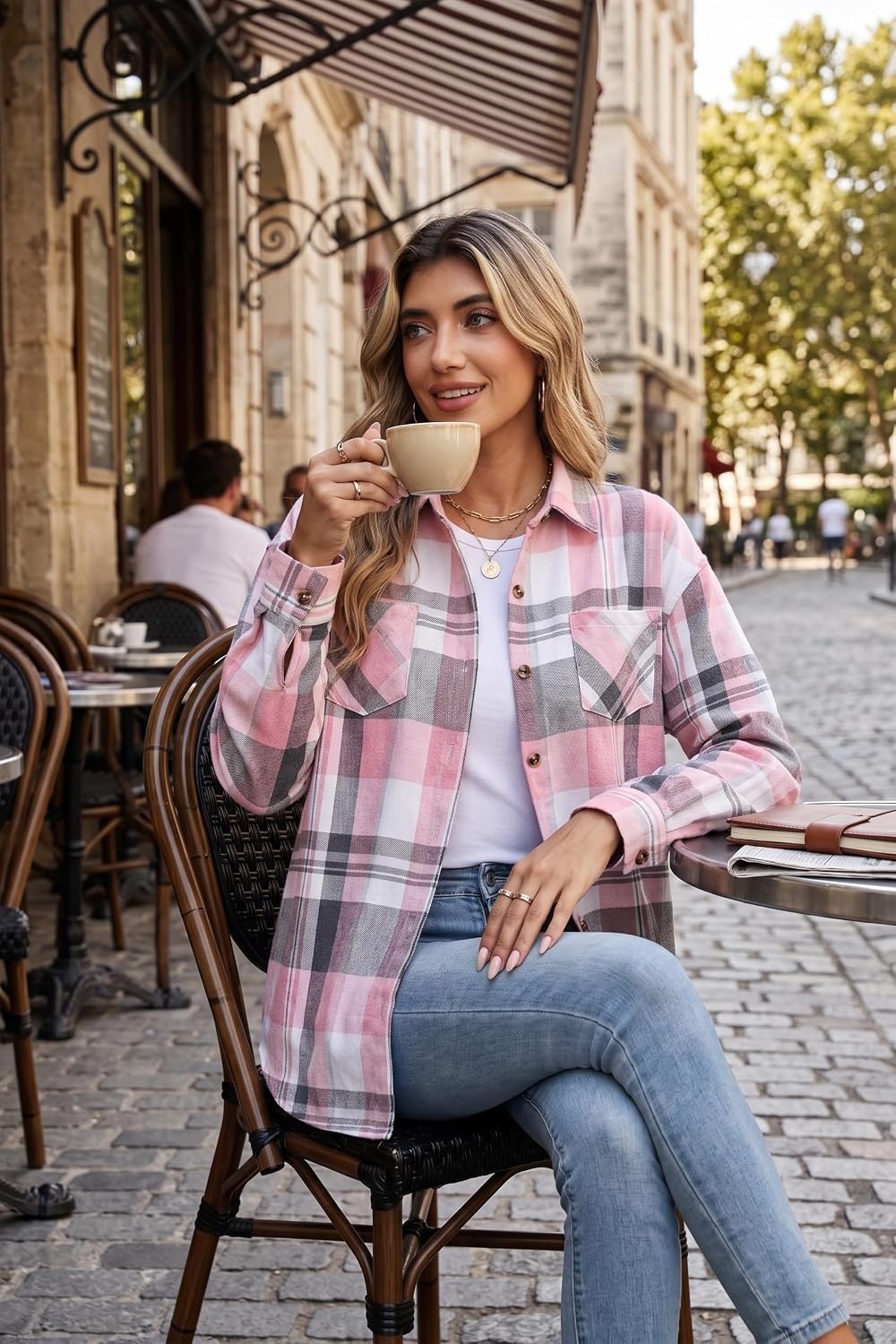 image:imageZeagoo Womens Flannel Shirts Long Sleeve Button Down Casual Fall Plaid Top1pink Gw298