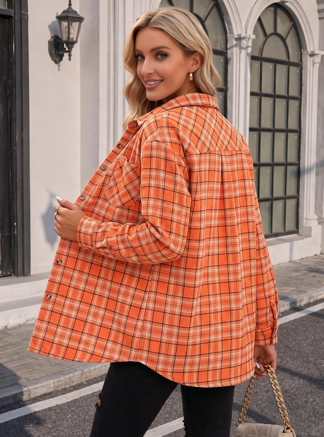 image:imageZeagoo Womens Flannel Shirts Long Sleeve Button Down Casual Fall Plaid Top20orange Gw689