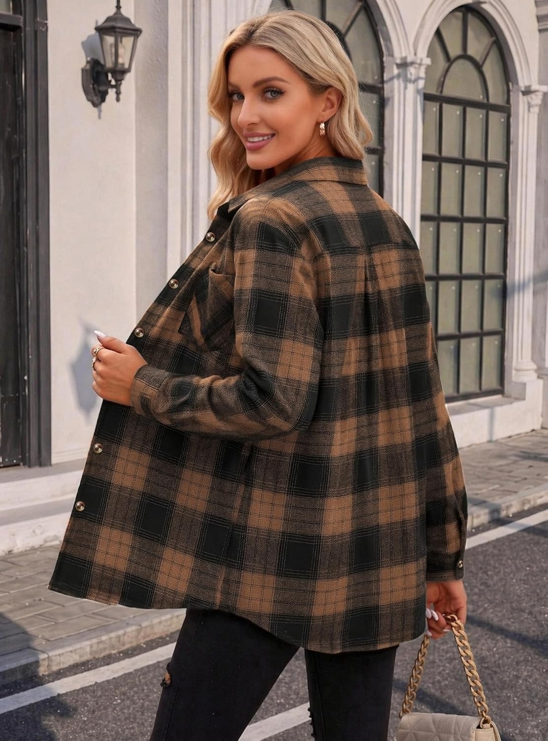 image:imageZeagoo Womens Flannel Shirts Long Sleeve Button Down Casual Fall Plaid Top5khaki Gz803