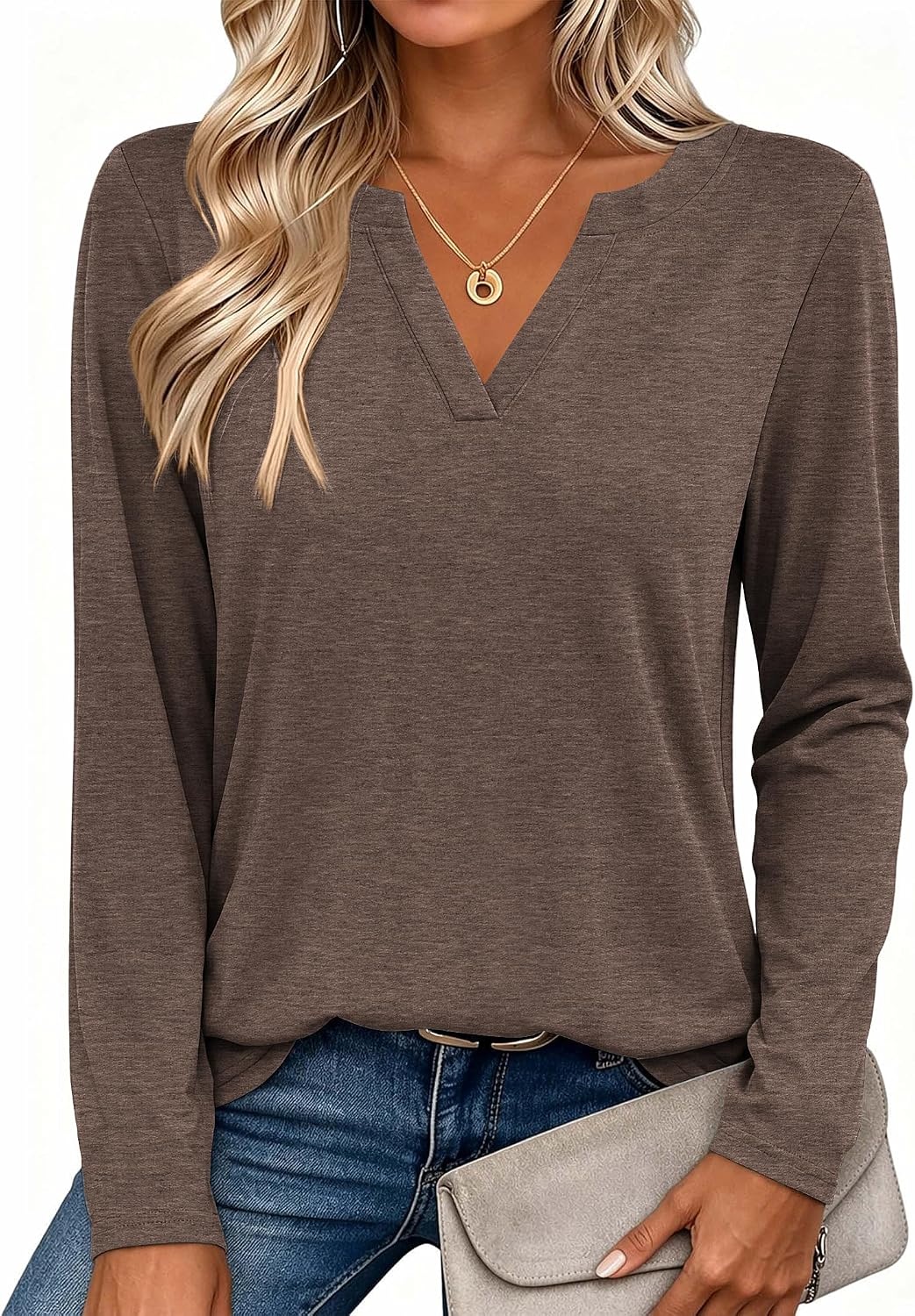 image:imageZeagoo Womens Tops Long Sleeve V Neck Tee Shirts Cute Dressy CasualBbrown