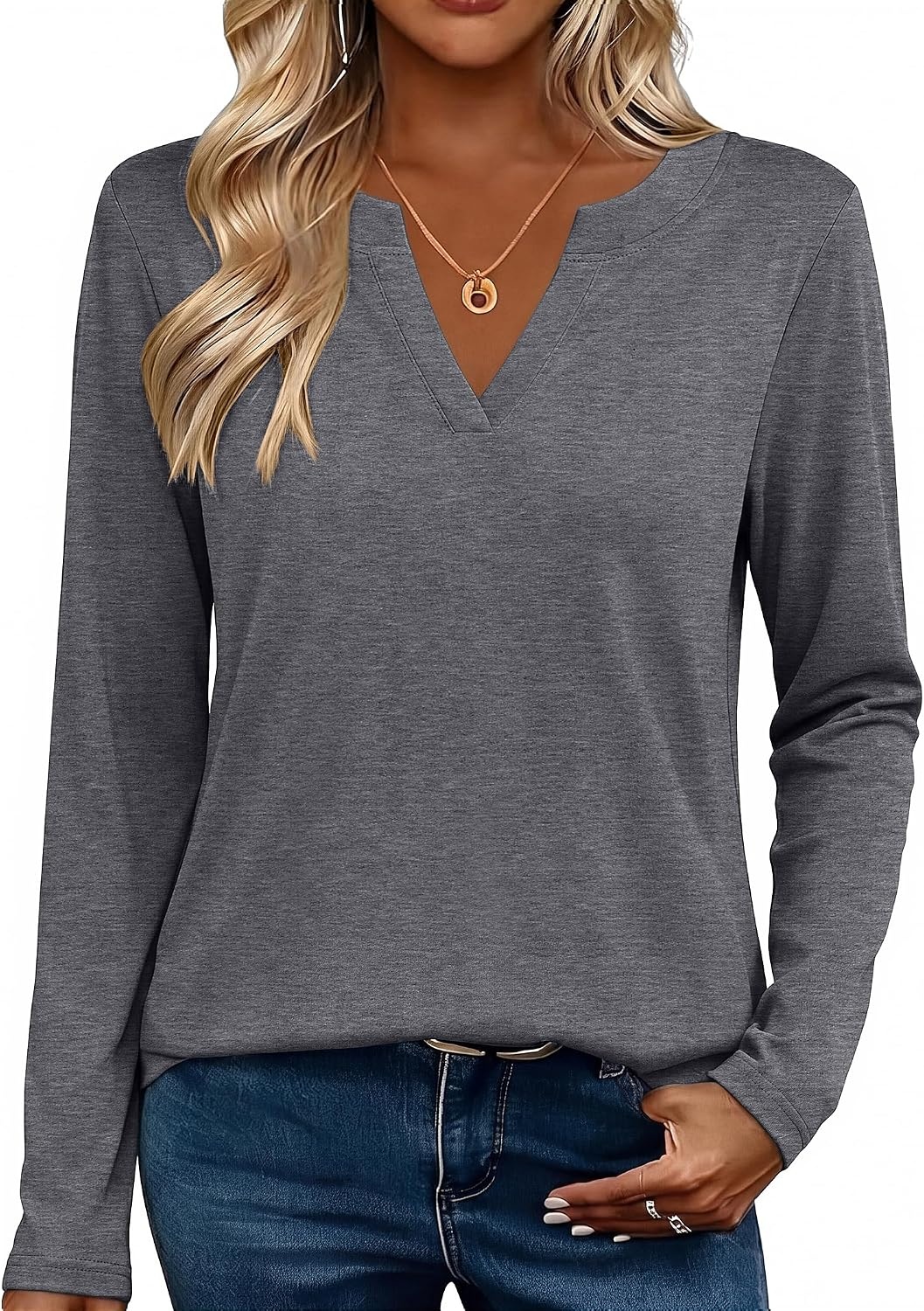 image:imageZeagoo Womens Tops Long Sleeve V Neck Tee Shirts Cute Dressy CasualBgrey