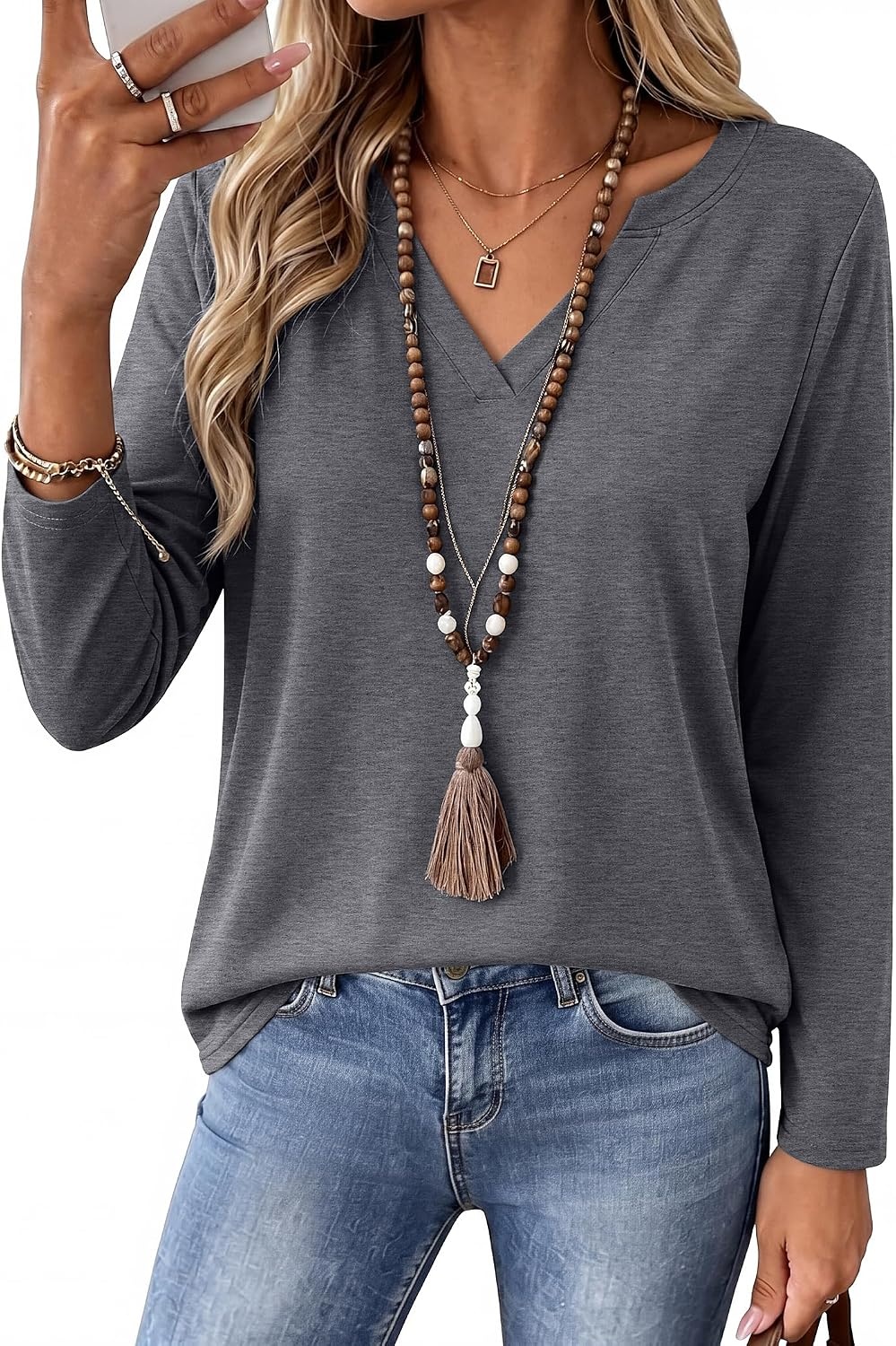 image:imageZeagoo Womens Tops Long Sleeve V Neck Tee Shirts Cute Dressy CasualBgrey
