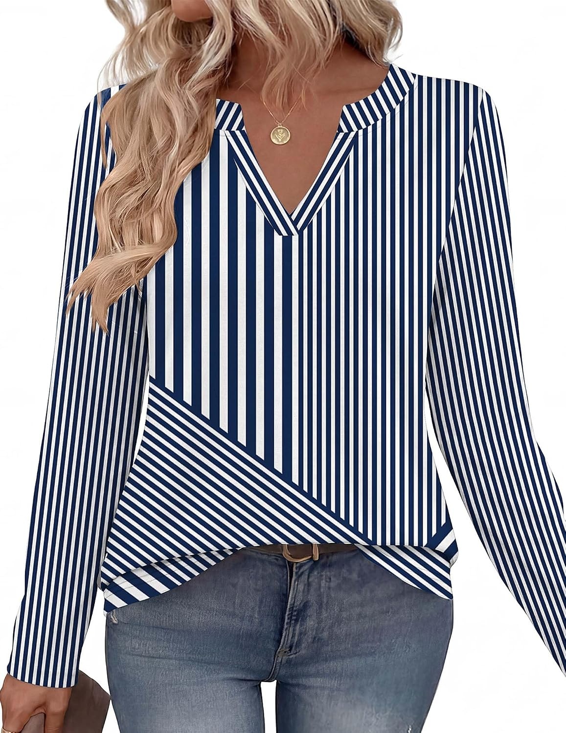image:imageZeagoo Womens Tops Long Sleeve V Neck Tee Shirts Cute Dressy CasualBlue Stripes Tz480