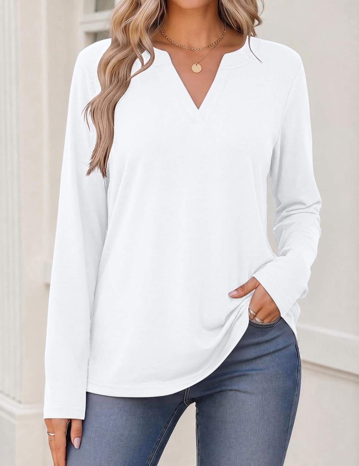 image:imageZeagoo Womens Tops Long Sleeve V Neck Tee Shirts Cute Dressy CasualBwhite