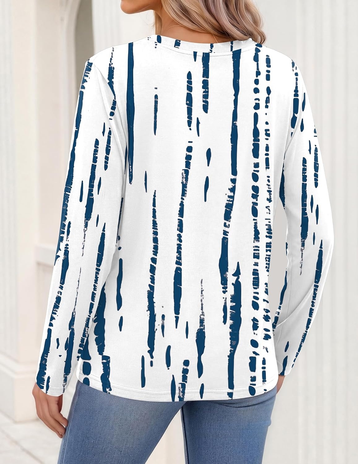 image:imageZeagoo Womens Tops Long Sleeve V Neck Tee Shirts Cute Dressy CasualWhite Blue Zr229
