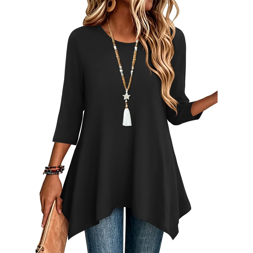 image:imageZeagoo Womens Tops 34 Sleeve loose fit dressy Tunics Plus Size Boho ShirtsB