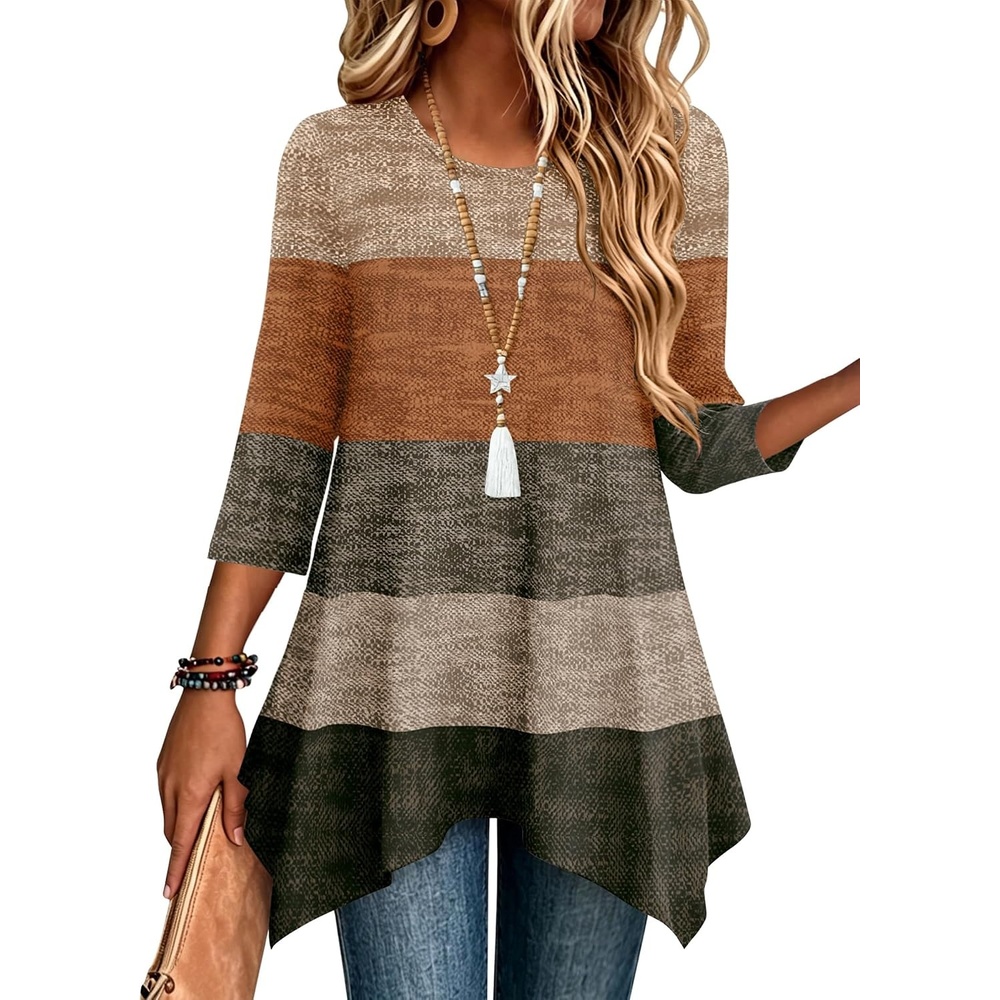image:imageZeagoo Womens Tops 34 Sleeve loose fit dressy Tunics Plus Size Boho ShirtsJh398
