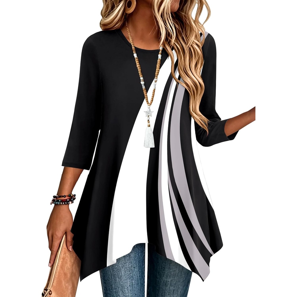 image:imageZeagoo Womens Tops 34 Sleeve loose fit dressy Tunics Plus Size Boho ShirtsJh540