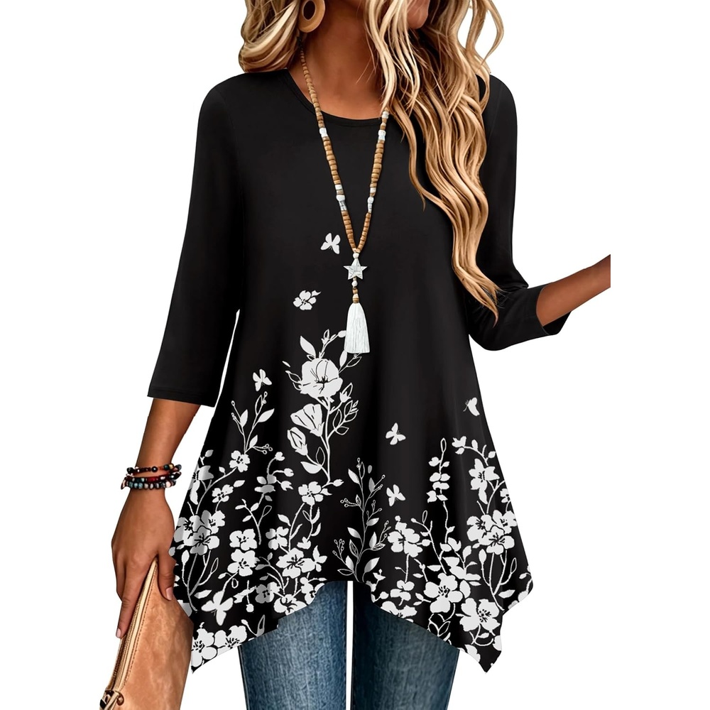 image:imageZeagoo Womens Tops 34 Sleeve loose fit dressy Tunics Plus Size Boho ShirtsSf231