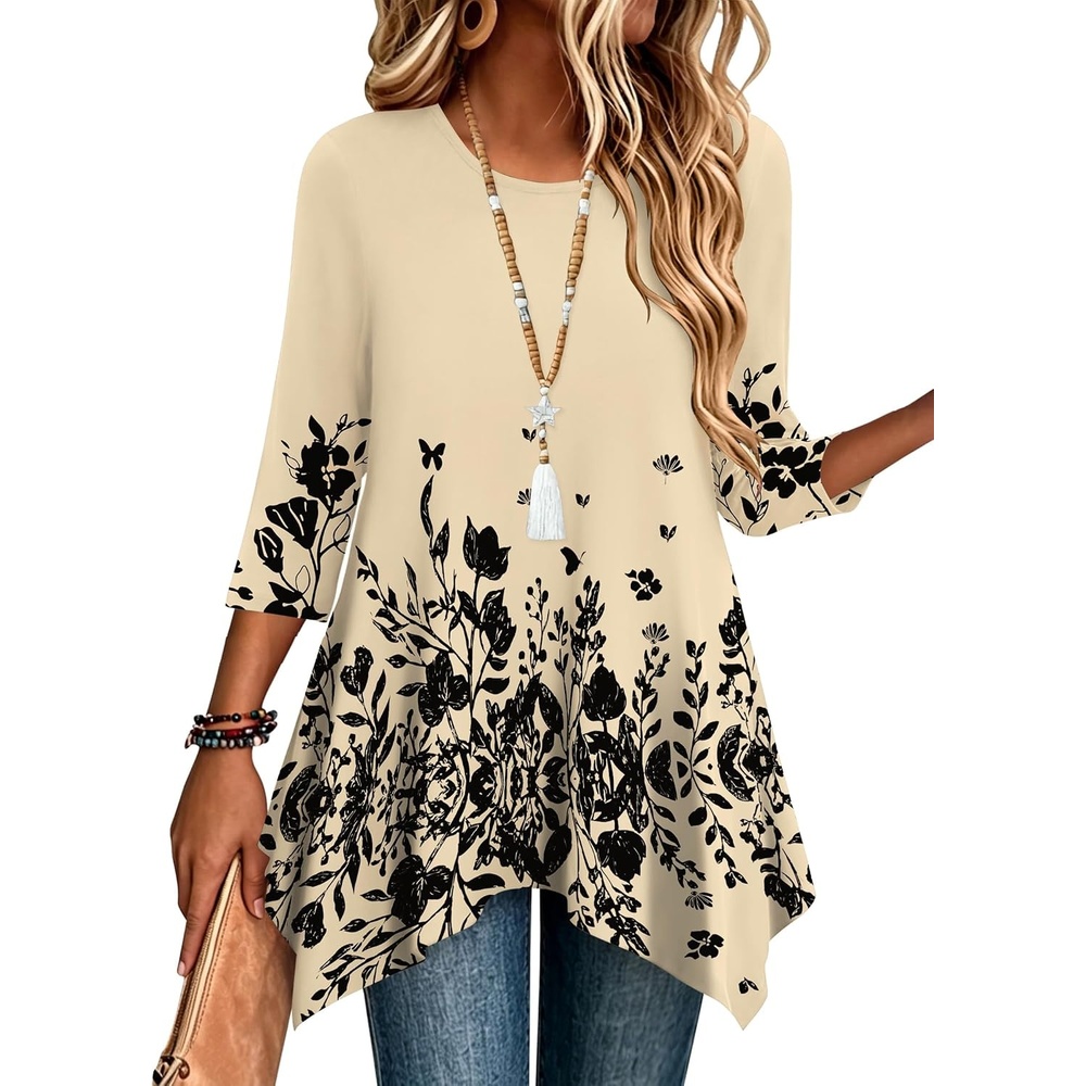 image:imageZeagoo Womens Tops 34 Sleeve loose fit dressy Tunics Plus Size Boho ShirtsSf364