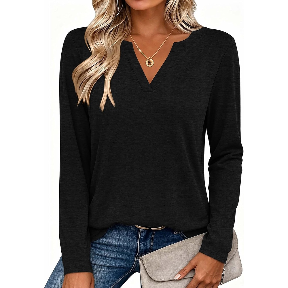 image:imageZeagoo Womens Tops Long Sleeve V Neck Tee Shirts Cute Dressy CasualBblack
