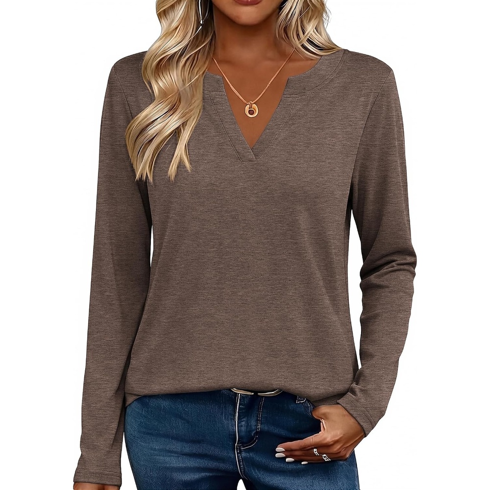 image:imageZeagoo Womens Tops Long Sleeve V Neck Tee Shirts Cute Dressy CasualBbrown