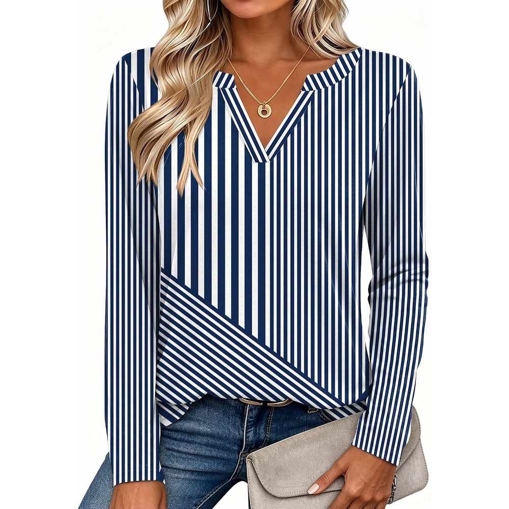 image:imageZeagoo Womens Tops Long Sleeve V Neck Tee Shirts Cute Dressy CasualBlue Stripes Tz480