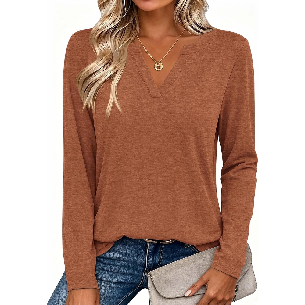 image:imageZeagoo Womens Tops Long Sleeve V Neck Tee Shirts Cute Dressy CasualBmaple