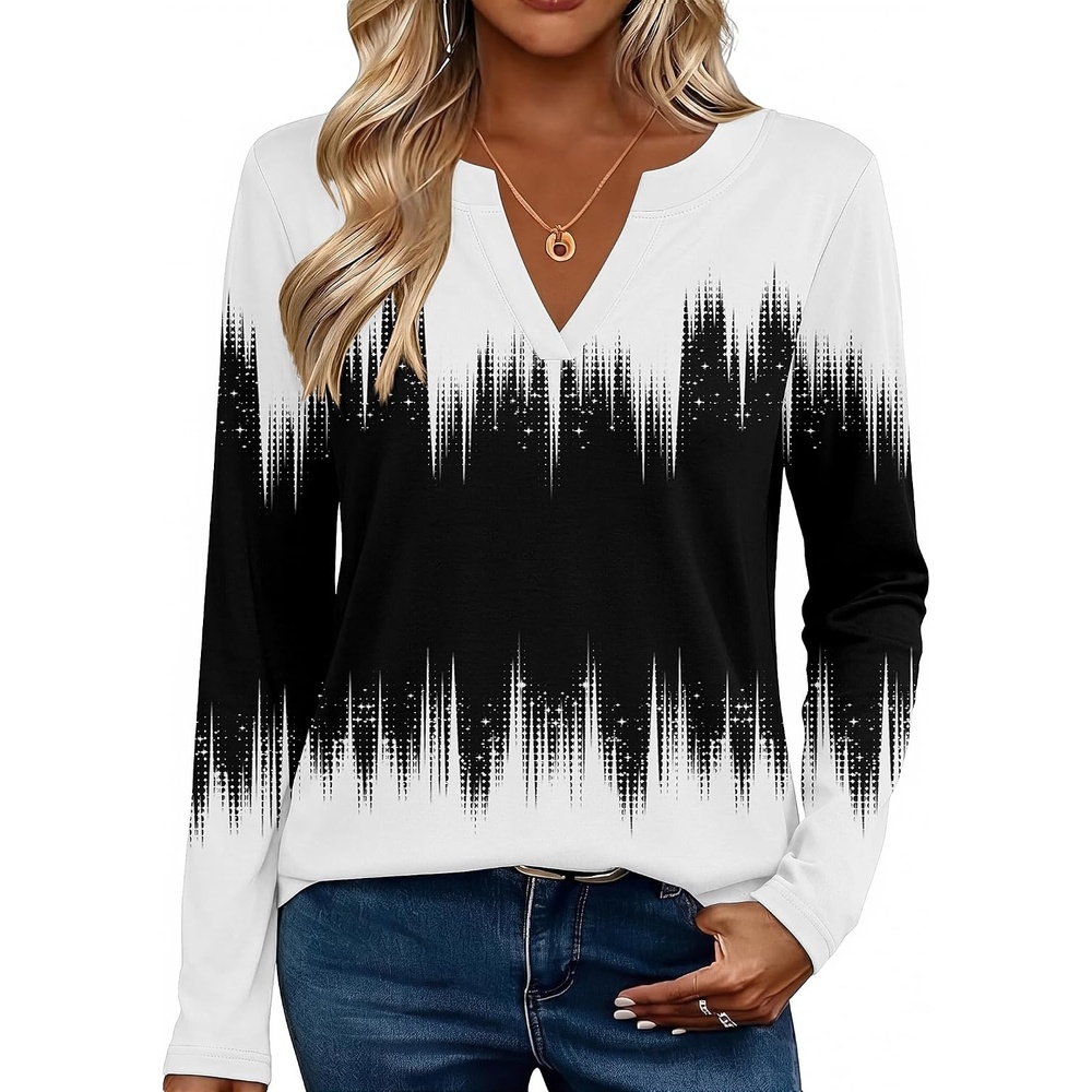 image:imageZeagoo Womens Tops Long Sleeve V Neck Tee Shirts Cute Dressy CasualWhite Black Jb204
