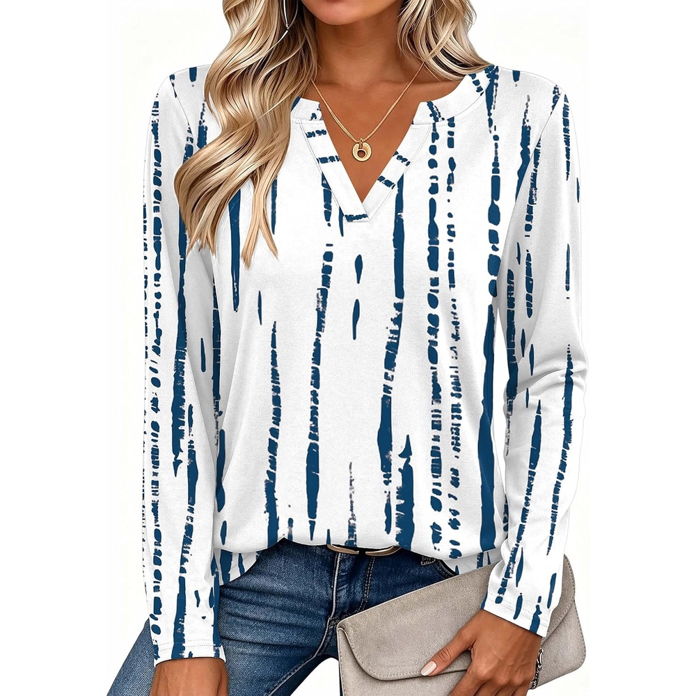 image:imageZeagoo Womens Tops Long Sleeve V Neck Tee Shirts Cute Dressy CasualWhite Blue Zr229