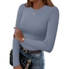 Zeagoo Women Long Sleeve Shirts Crewneck Slim Fit Tops Going Out Basic Tee(Long Sleeve-blue)