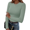 Zeagoo Women Long Sleeve Shirts Crewneck Slim Fit Tops Going Out Basic Tee(Long Sleeve-gray Green)