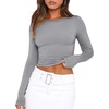 Zeagoo Women Long Sleeve Shirts Crewneck Slim Fit Tops Going Out Basic Tee(Long Sleeve-light Grey)